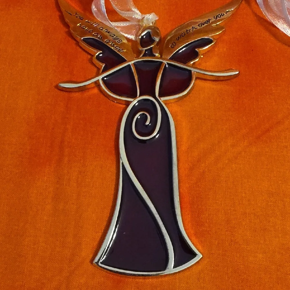 Suncatcher Stained Glass Angel Ornament Red Gold Memorial